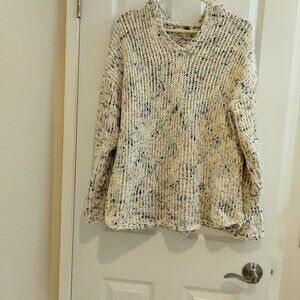 Sweater with Hood - Size XL - Cream color with specks of pink-gray-black